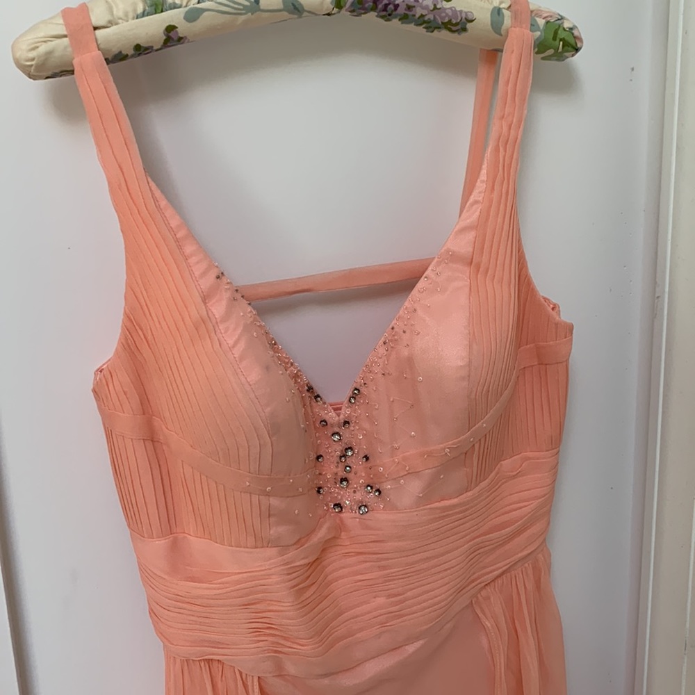 Vintage 100% silk peach chiffon dress. matching chiffon shawl M - Picture 2 of 16
